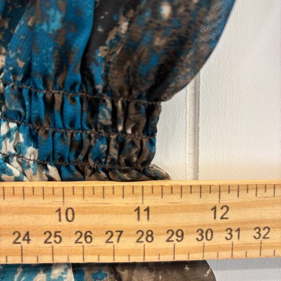 Vintage Valerie Stevens Womens Boho Animal Print Peasant Top Size M Brown Teal - Picture 7 of 9